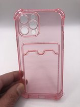 Premium Kwaliteit Anti Schok TPU back cover - Geschikt voor iPhone 12 Pro - Siliconen hoesje met pasjes vakje - Roze/Doorzichtig