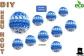 Bob Online ™ – 10 Stuks – Veelkleurig Blauw/Wit - 20mm Ronde Gehaakte Houten Kralen met ca. 4mm Gaatje – Houten Gehaakte Kralen - Rijgkralen - Kralen Rijgen - Hobby Gehaakte Kralen