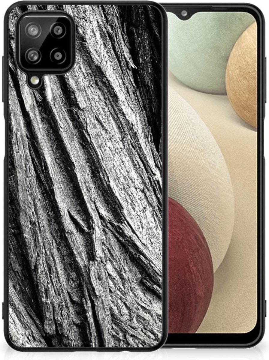 Houten Print Telefoonhoesje Samsung Galaxy A12 Boomschors Grijs