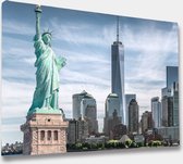 Akoestische panelen - Geluidsisolatie - Akoestische wandpanelen - Akoestisch schilderij AcousticBudget® - paneel met uitzicht op New York en vrijheidsbeeld - design 190 - 70x50 - W