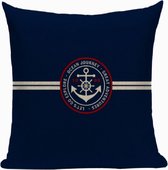 Bootkussens - Sierkussen - Boot accessoires Blauw/Crème 45x45 Linnen - Nautische kussens