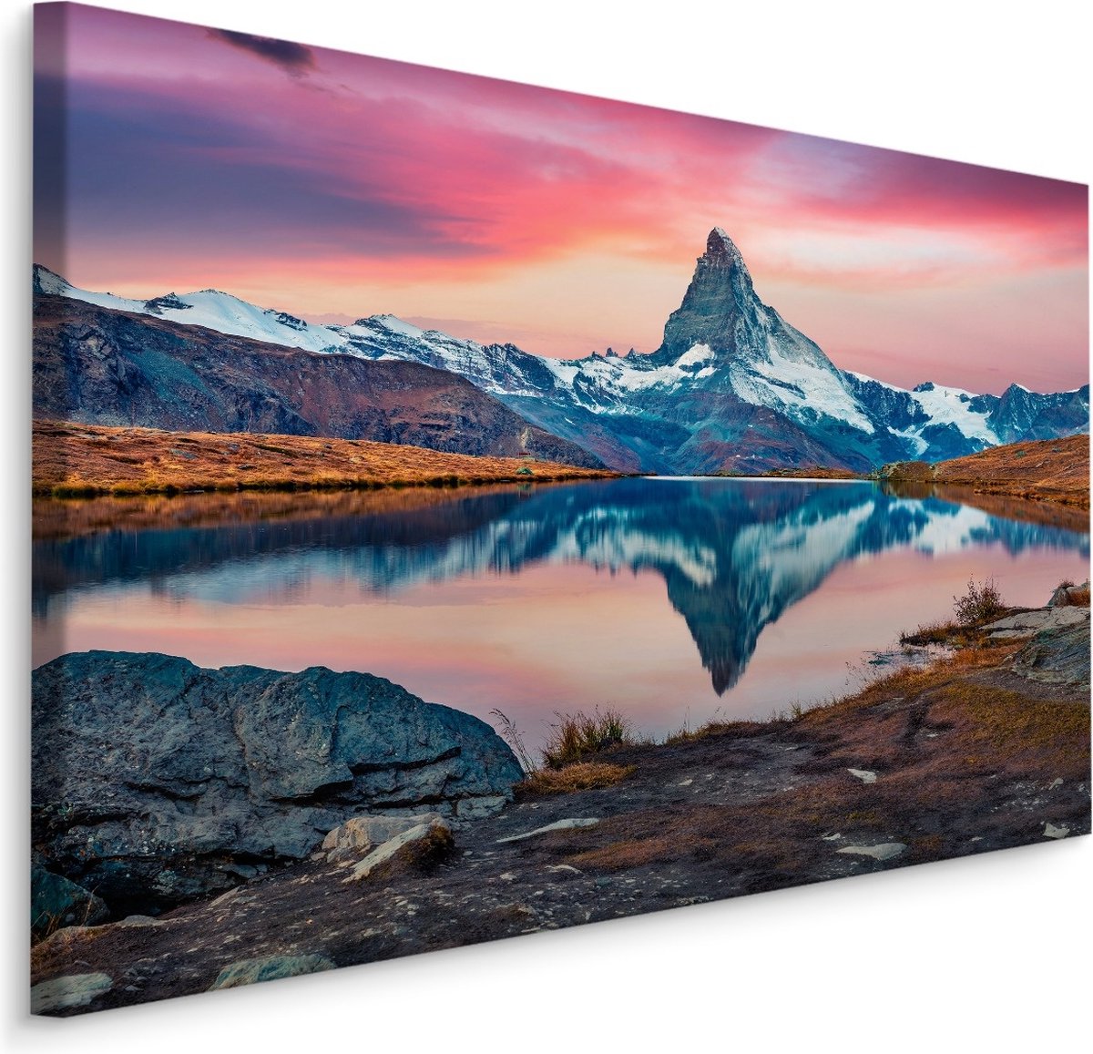 karo-art Schilderij - Ochtend in de Zwitserse Alpen, 5 maten, Premium Print Multikleur