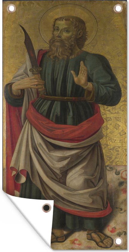 Tuinposter Saint Bartholomew - Schilderij van Bartolomeo Caporali - 30x60 cm - Tuindoek - Buitenposter