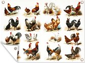 Tuinposter - Tuindoek - Tuinposters buiten - Illustratie van patroon met kippen en hanen - 120x90 cm - Tuin