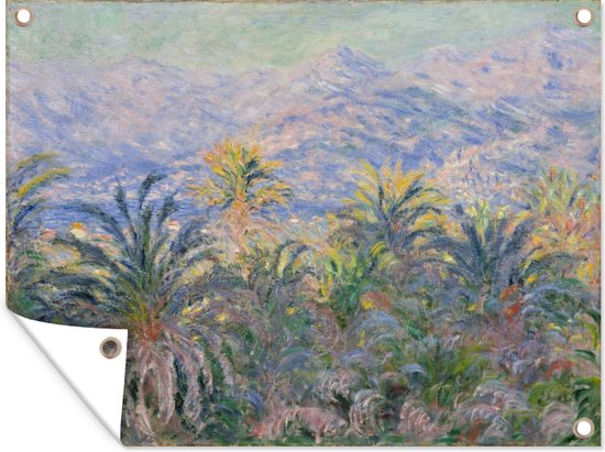 Tuinschilderij Palmbomen bij Bordighera - Schilderij van Claude Monet - 80x60 cm - Tuinposter - Tuindoek - Buitenposter