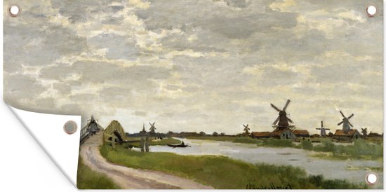 Tuinposter Windmills at Haaldersbroek, Zaandam - Schilderij van Claude Monet - 60x30 cm - Tuindoek - Buitenposter