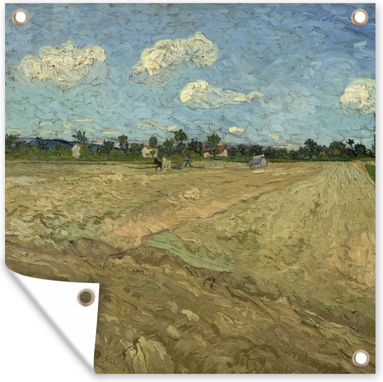 Tuinposters Geploegde akkers - Schilderij van Vincent van Gogh - 50x50 cm - Tuindoek - Buitenposter