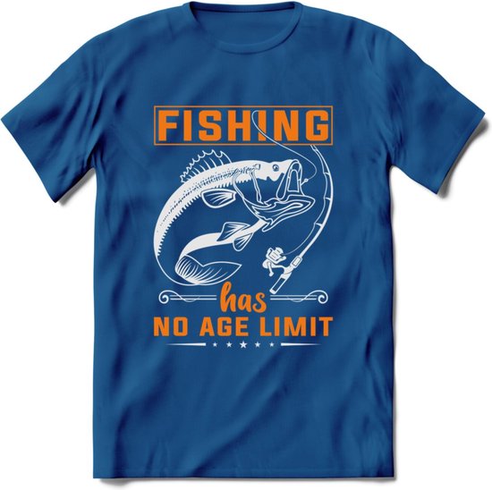 Fishing Has No Age Limit - Vissen T-Shirt | Oranje | Grappig Verjaardag Vis Hobby Cadeau Shirt | Dames - Heren - Unisex | Tshirt Hengelsport Kleding Kado - Donker Blauw - S