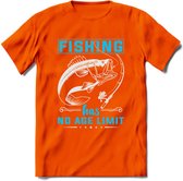 Fishing Has No Age Limit - Vissen T-Shirt | Blauw | Grappig Verjaardag Vis Hobby Cadeau Shirt | Dames - Heren - Unisex | Tshirt Hengelsport Kleding Kado - Oranje - M