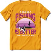 A Bad Day Fishing - Vissen T-Shirt | Roze | Grappig Verjaardag Vis Hobby Cadeau Shirt | Dames - Heren - Unisex | Tshirt Hengelsport Kleding Kado - Geel - L