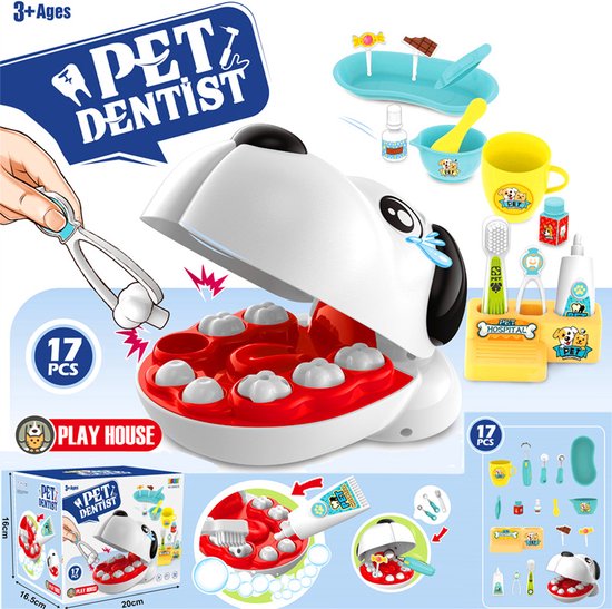 [Op=Op] 4yourkids - Pet Dentist speelset - 17 stuks - Jongen en meisjes - Speelgoed dokter - Pet - Rollenspel - 3 jaar - Gift - Cadeau