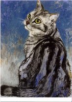 Ansichtkaart Zittende gestrepte kat (Loes Botman) - 10,5x15x0,5 cm - 5 stuks - Groot Brittanië - Ecostory