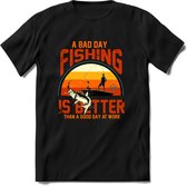 A Bad Day Fishing - Vissen T-Shirt | Grappig Verjaardag Vis Hobby Cadeau Shirt | Dames - Heren - Unisex | Tshirt Hengelsport Kleding Kado - Zwart - 3XL