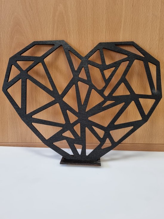 Geometrisch hart op standaardje - Zwart met glittertje - Hart - Geometrisch - Beeld