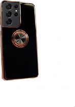 Samsung S21 Ultra hoesje met ring - Kickstand - Samsung - Goud detail - Handig - Hoesje met ring - 5 verschillende kleuren - zalm roze - Grijs/blauw - Donker groen - Zwart - Paars