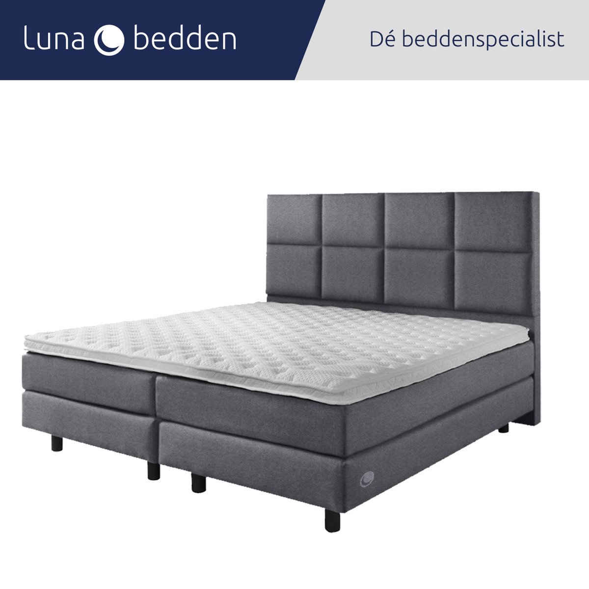 Luna Bedden - Boxspring Bella - 140x210 Compleet Antraciet 8vaks Bed