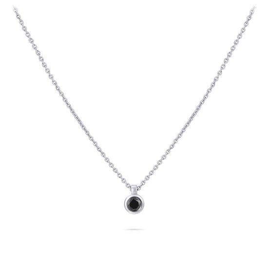 Gisser Jewels - Halsketting N1036Z - gerhodineerd sterling zilver - zwarte steen in gladomzetting -