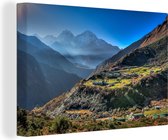 Canvas Schilderij Bergdorpjes in de Himalaya, Nepal - 90x60 cm - Wanddecoratie