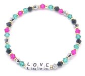 Armband Dames - Glaskralen LOVE - Elastisch - Multicolor