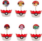 ProductGoods - 12 Stuks Pokemon Go 2 Mini Cupcake Bakjes + 12 Cupcake Pokemon Go Versiering - Kinderen - Kinderfeestje - Party - Taart Decoraties - Verjaardag Decoratie - Happy Bir