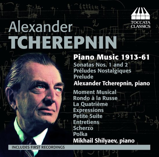 Portret van Alexander Tcherepnin op de voorkant van een cd-hoes met de titel 'Alexander Tcherepnin Piano Music 1913-61'.