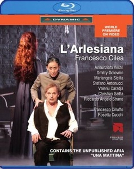 Blu-ray hoes van L'Arlesiana met twee vrouwen en een man in historische kleding. Wereldpremière op video.