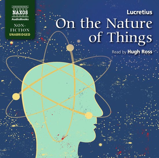 Lucretius 'On the Nature of Things' Naxos AudioBooks Non-Fiction non abrégé. Représentation abstraite d'une tête avec un modèle atomique.