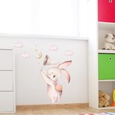 Stickerkamer® konijn - muursticker - roze - goud - sterren - maan - wolken - kinderkamer - slaapkamer - meisjes - jongens - wanddecoratie