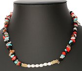 Musthaves-Ketting met natuursteen kralen en parels-verstelbaar- 37-45 cm