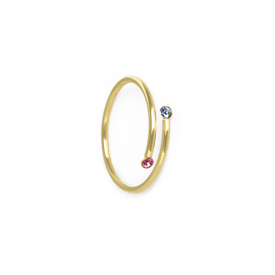 Cadeau voor haar - Victoria Cruz A3560-MDA-54 Zilveren Ring - Dames - Kristal - Roze - Blauw - 2 mm Doorsnee - 6,6 mm Breed - Maat 54 - Zilver - Gold Plated (Verguld/Goud op Zilver)