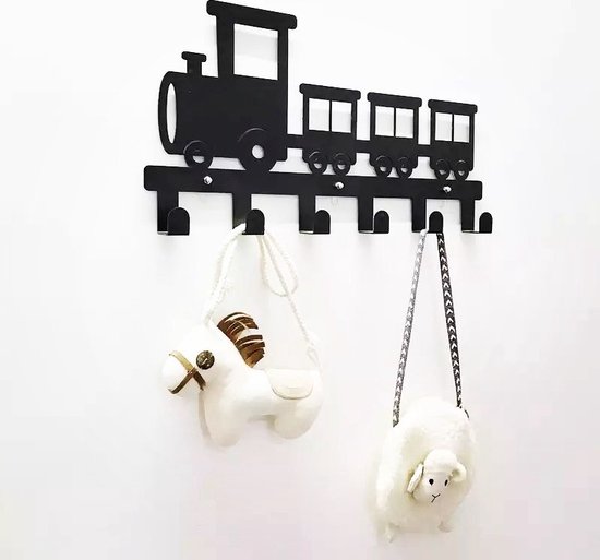 Kinderkapstok - trein - Kinderkapstok haakjes - Babykamer Kapstokken - babykamer - 6 haken – design Kapstokken - Inclusief bevestigingsmateriaal – Wandkapstok - Babykameraccessoires - Kinderkamer haakjes - Zwart - Modern — afbeelding 2