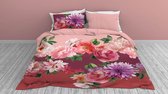 Snoozing Pink Flower - Flanel - Dekbedovertrek - Lits-jumeaux - 240x200/220 cm - Zacht Rose