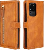 Samsung Galaxy A02s Book case met ritssluiting van LuxeBass - Flipcover - Magnetisch - 5 kaarten houder - Lichtbruin - telefoonhoes - gsm hoes - telefoonhoesjes