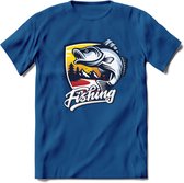 Fishing - Vissen T-Shirt | Grappig Verjaardag Vis Hobby Cadeau Shirt | Dames - Heren - Unisex | Tshirt Hengelsport Kleding Kado - Donker Blauw - L