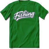 Fishing - Vissen T-Shirt | Grappig Verjaardag Vis Hobby Cadeau Shirt | Dames - Heren - Unisex | Tshirt Hengelsport Kleding Kado - Donker Groen - 3XL