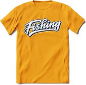 Fishing - Vissen T-Shirt | Grappig Verjaardag Vis Hobby Cadeau Shirt | Dames - Heren - Unisex | Tshirt Hengelsport Kleding Kado - Geel - M