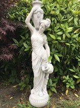 Belle statue en pierre blanche d'une dame debout avec des cruches d'eau pouvant servir de fontaine à l'étang !!