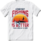 A Bad Day Fishing - Vissen T-Shirt | Grappig Verjaardag Vis Hobby Cadeau Shirt | Dames - Heren - Unisex | Tshirt Hengelsport Kleding Kado - Wit - M