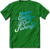 Keeo Calm Go Fishing - Vissen T-Shirt | Grappig Verjaardag Vis Hobby Cadeau Shirt | Dames - Heren - Unisex | Tshirt Hengelsport Kleding Kado - Donker Groen - L