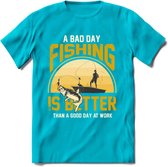 A Bad Day Fishing - Vissen T-Shirt | Geel | Grappig Verjaardag Vis Hobby Cadeau Shirt | Dames - Heren - Unisex | Tshirt Hengelsport Kleding Kado - Blauw - 3XL