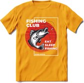 Fishing Club - Vissen T-Shirt | Grappig Verjaardag Vis Hobby Cadeau Shirt | Dames - Heren - Unisex | Tshirt Hengelsport Kleding Kado - Geel - 3XL