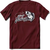 Lets Go Fishing - Vissen T-Shirt | Grappig Verjaardag Vis Hobby Cadeau Shirt | Dames - Heren - Unisex | Tshirt Hengelsport Kleding Kado - Burgundy - S