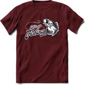 Lets Go Fishing - Vissen T-Shirt | Grappig Verjaardag Vis Hobby Cadeau Shirt | Dames - Heren - Unisex | Tshirt Hengelsport Kleding Kado - Burgundy - XL