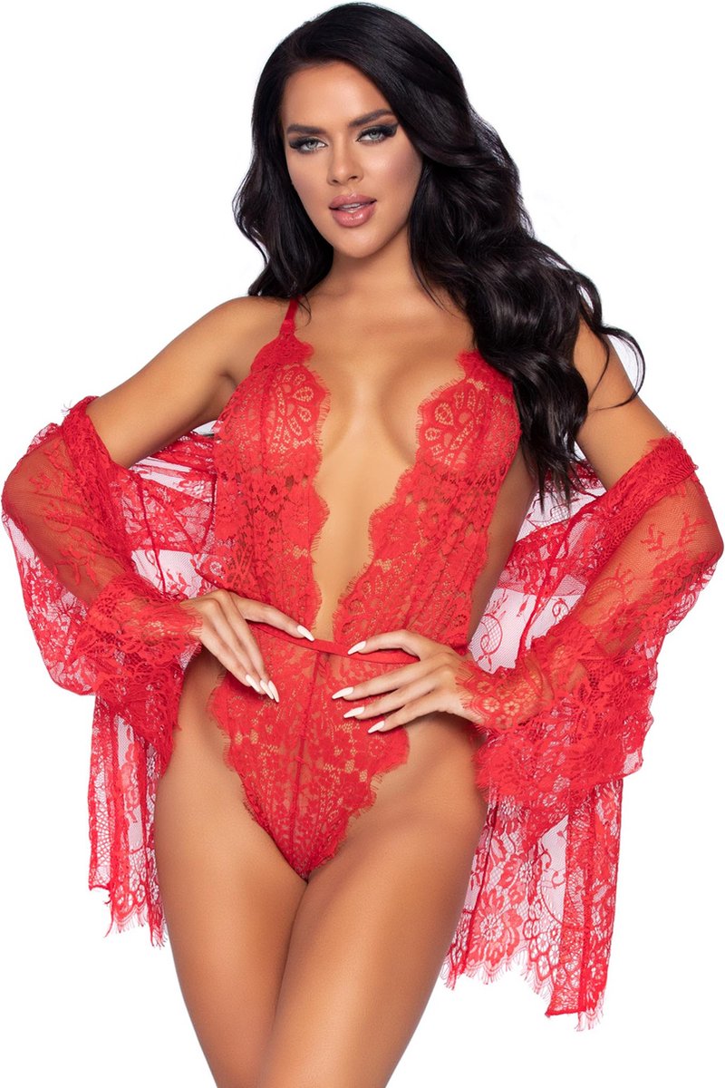 Floral lace teddy & robe