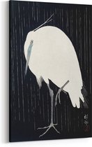 Schilderij op Canvas - 60 x 90 cm - Zilverreiger in de regen - Japanse kunst - Ohara Koson - Wanddecoratie - Muurdecoratie - Slaapkamer - Woonkamer