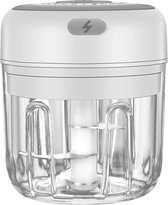 Mini hakmolen – Mini blender – Hakmolen elektrisch – Chopper – Mini chopper – Mini foodprocessor – Snijder – Hakker – Uiensnijder – Uienhakker – 250 ml – Wit