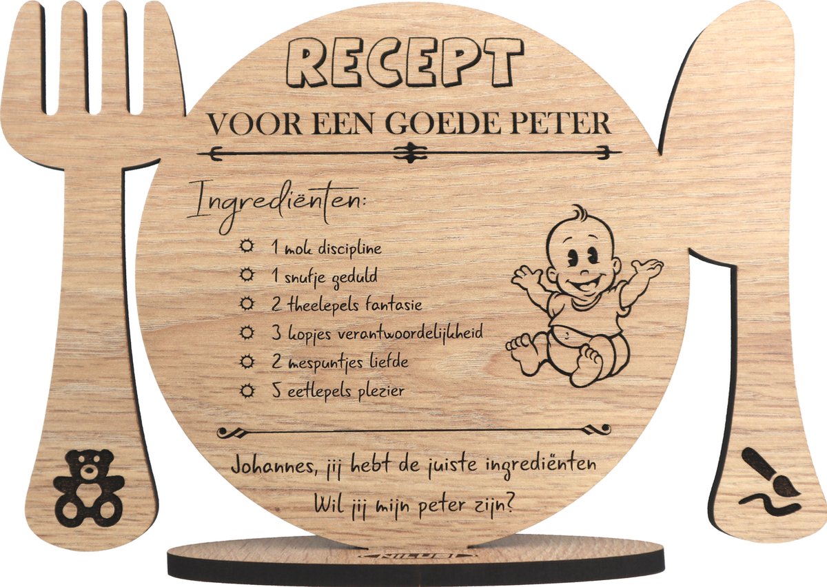 Recept peter - houten wenskaart - kaart om iemand als peetoom te vragen -  gepersonaliseerd | bol.com