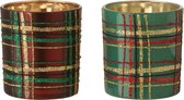 J-Line T-Lichthouder Geruit Glas Rood/Groen Small Assortiment Van 2/ Set van 8 stuks