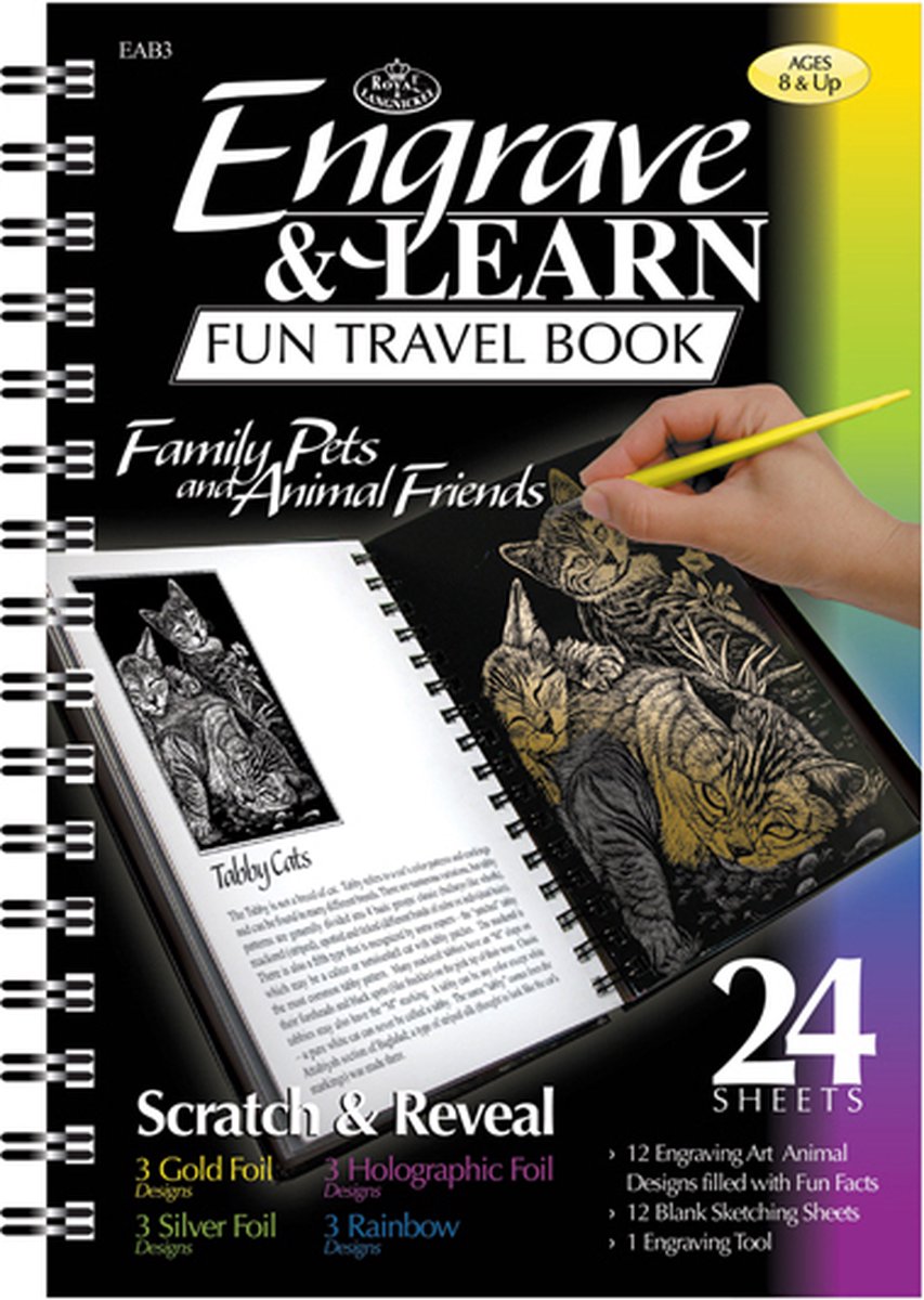 royal langnickel engrave & learn krasfolie boek family pets and animal friends