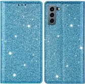 Glitter Book Case - Samsung Galaxy S22 Plus Hoesje - Blauw